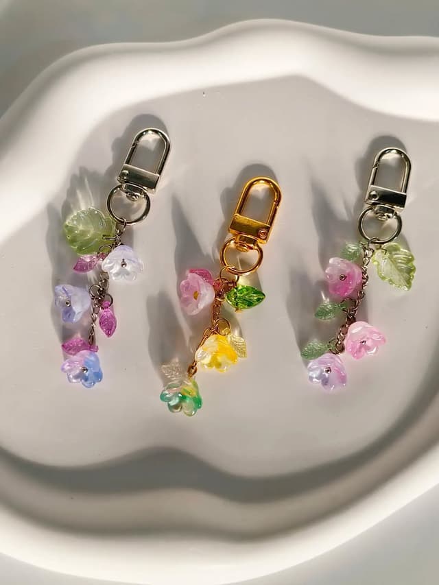 Floral Glass Bead Bag Charm